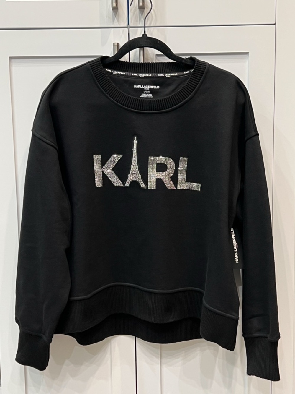 Karl Lagerfeld Paris Embellished Rhinestone Logo Sweatshirt Sz L